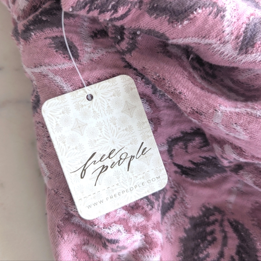 NWT Free People Jaquard Dusty Rose Floral Print Open Back Top - Picture 6 of 16